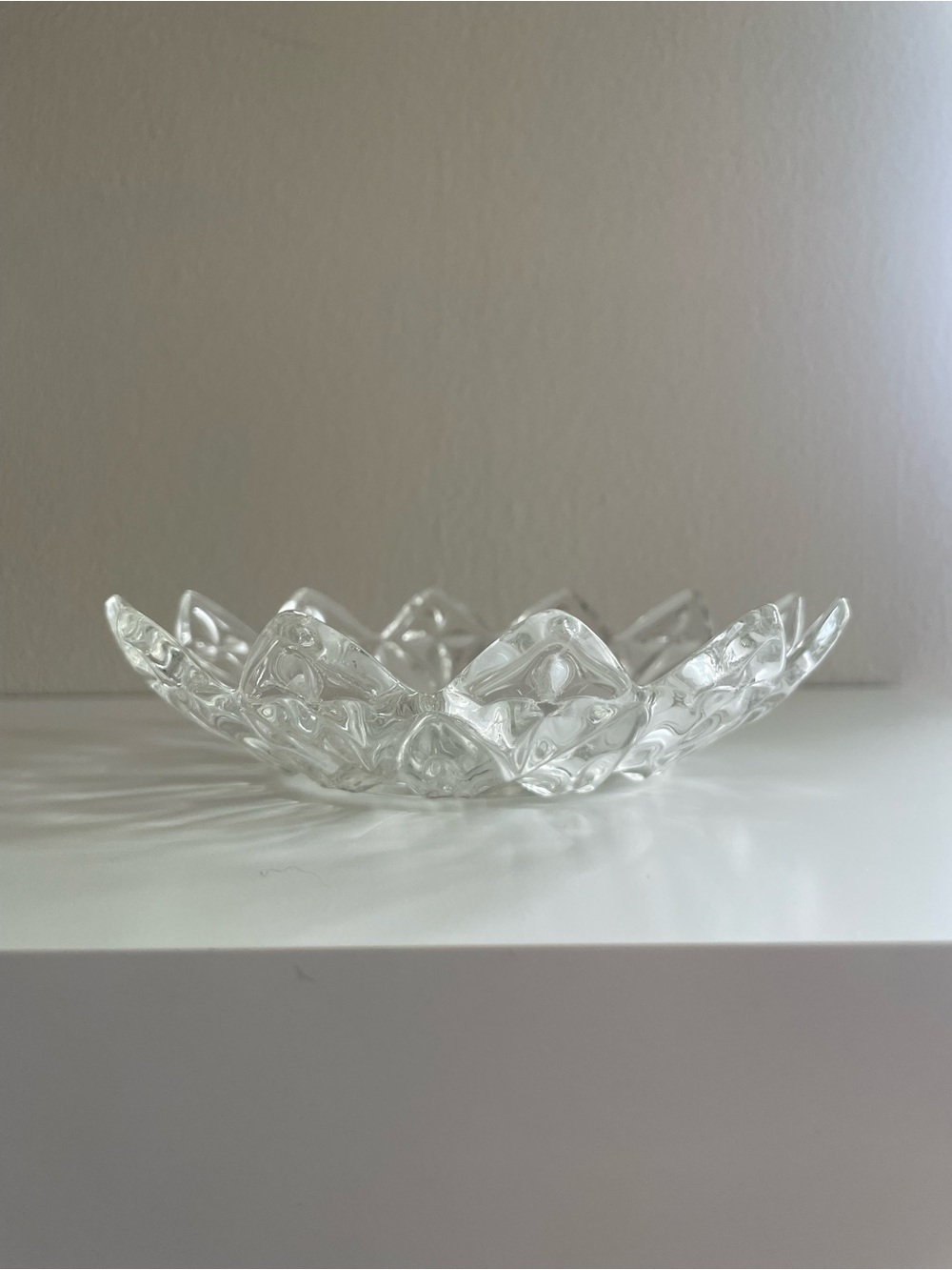 Vintage Clear Cut Glass Lotus Bowl